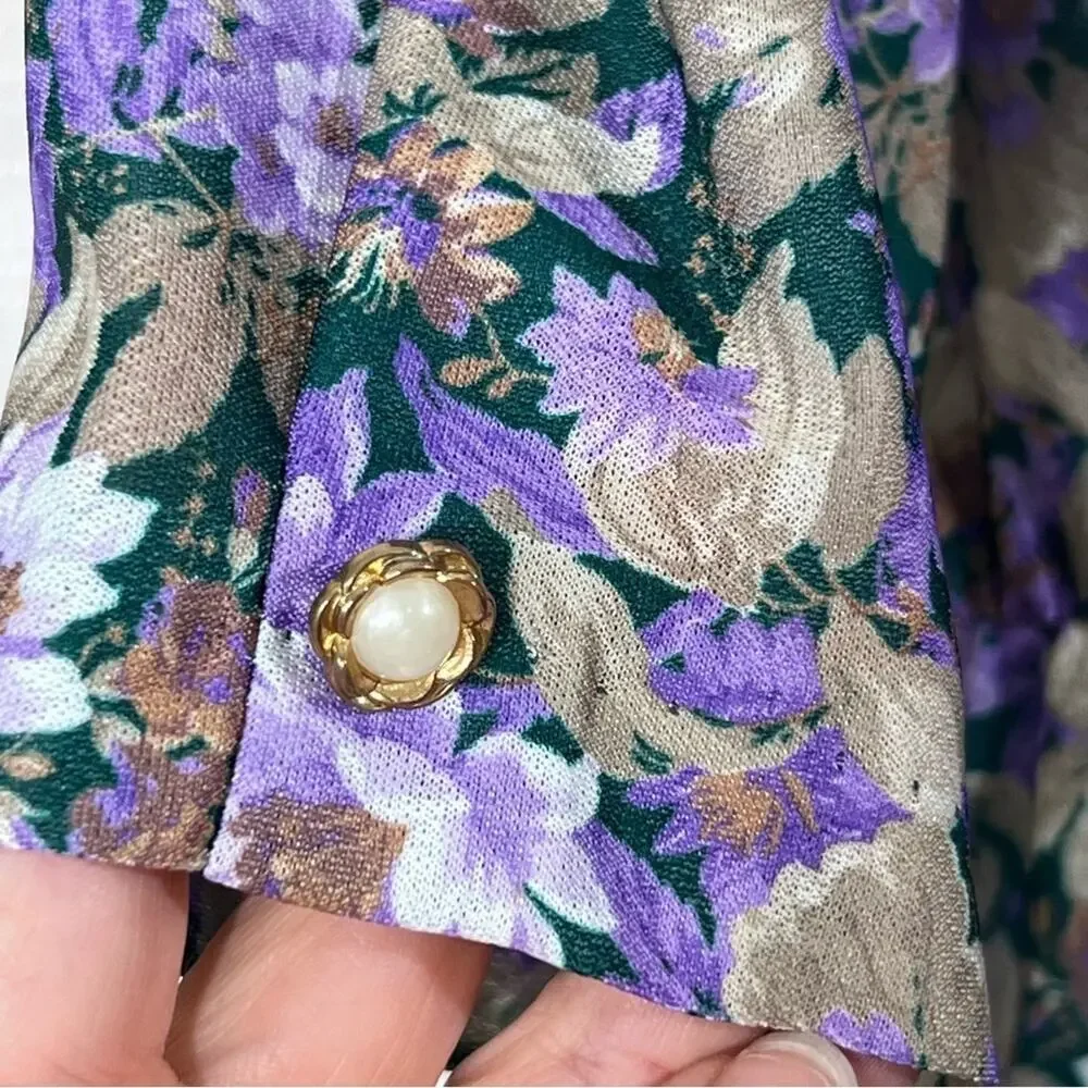Vintage 70’s California Looks Floral Long Sleeve Button Front Dress Size 12P